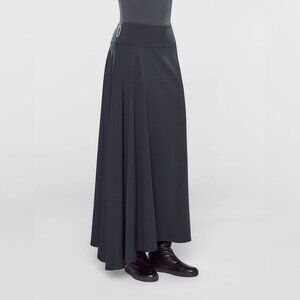 Sarah Pacini AW/16 Navy Wool-Blend Long Asymmetrical Skirt